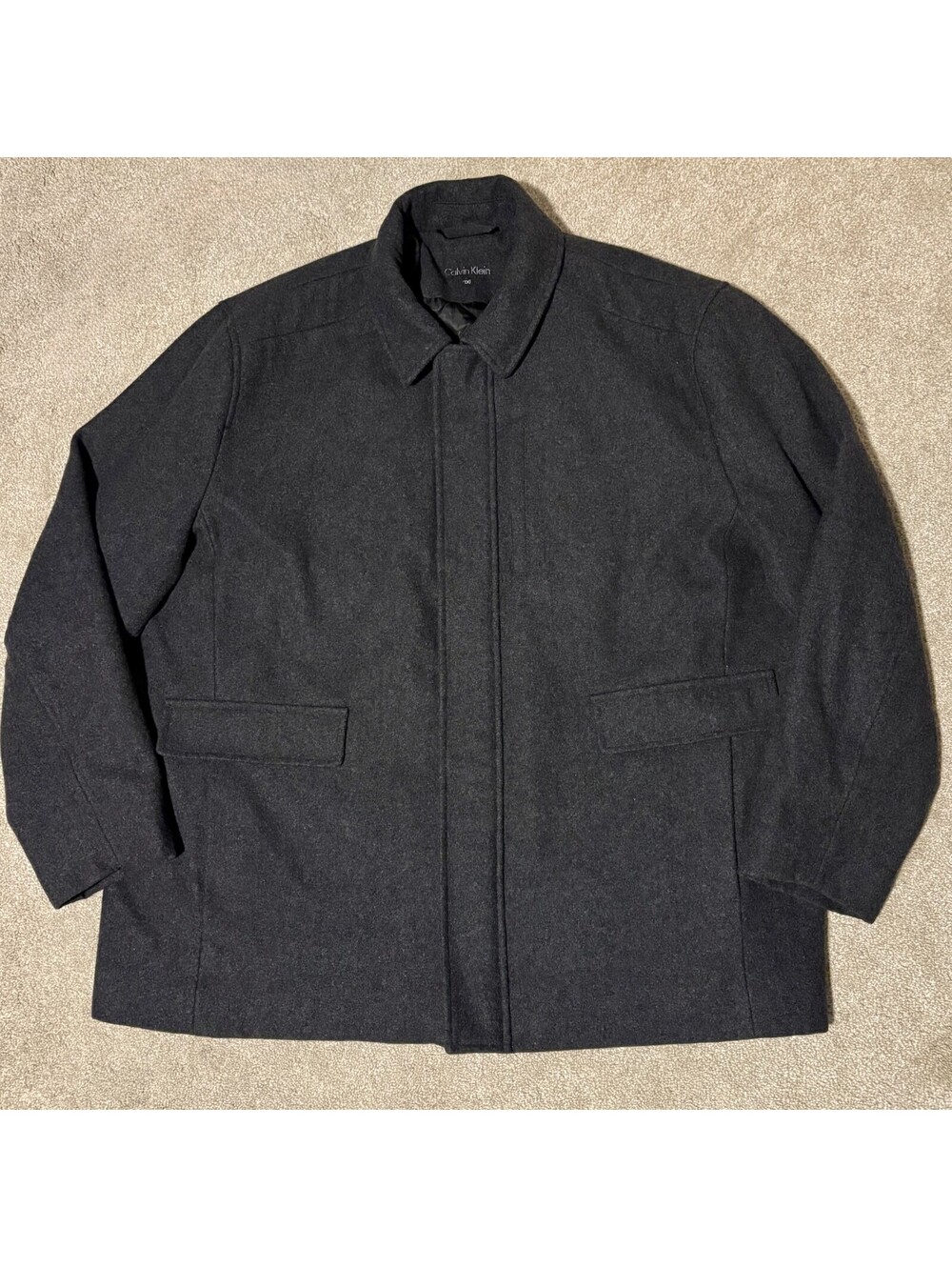 Calvin Klein Mens 3XL Wool Blead Jacket Full Zip Heavy Gray Quilted Lining